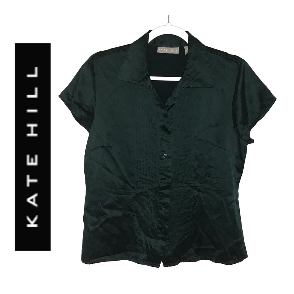 Kate Hill Green Silk Button Front Blouse